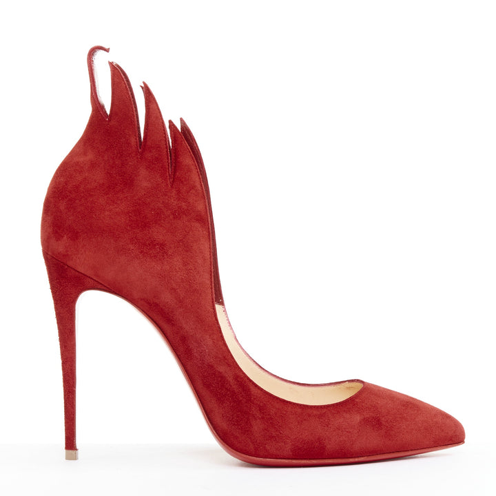 CHRISTIAN LOUBOUTIN Victorina 100 Veau Velours Carmin red suede flame pumps EU38
