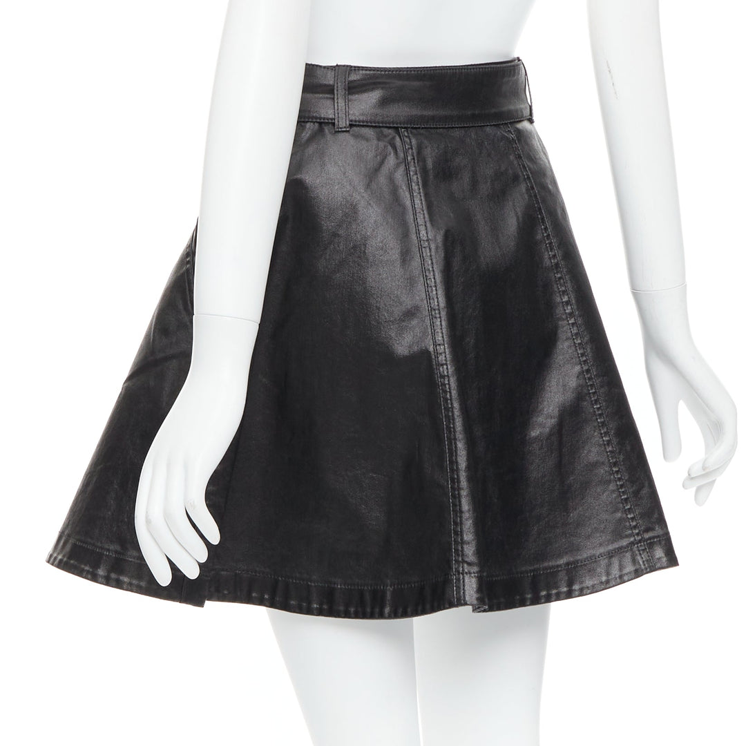 MOSCHINO black coated cotton gold hardware biker skater skirt  IT38 XS