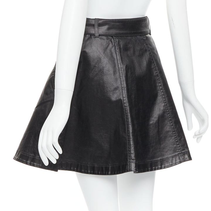 MOSCHINO black coated cotton gold hardware biker skater skirt  IT38 XS
