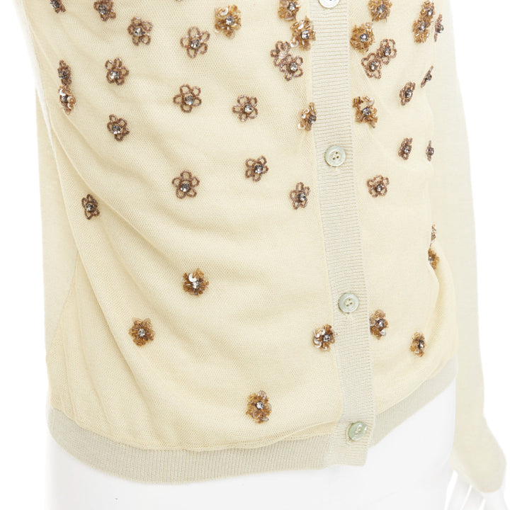 VALENTINO beige cashmere silk bead embellished crop cardigan M