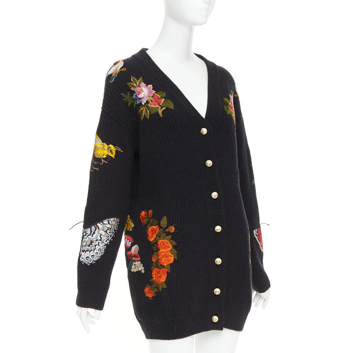 GUCCI Michele L'avengle Par Amour black wool embroidery patch pearl cardigan S