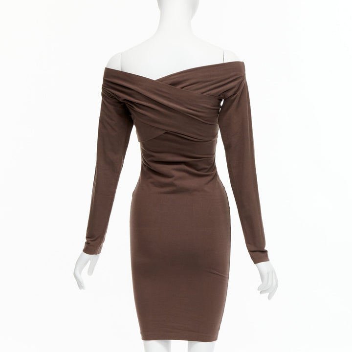 ROMEO GIGLI Vintage brown cotton bend criss cross shoulder bodycon dress IT40 S