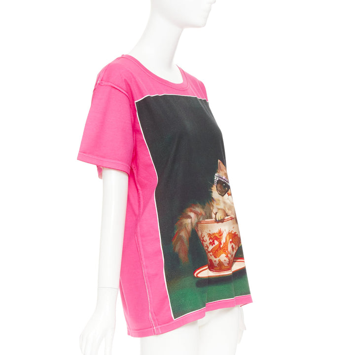 GUCCI 2018 Ignasi Monreal pink cotton Cat in Teacup graphic print t-shirt XS