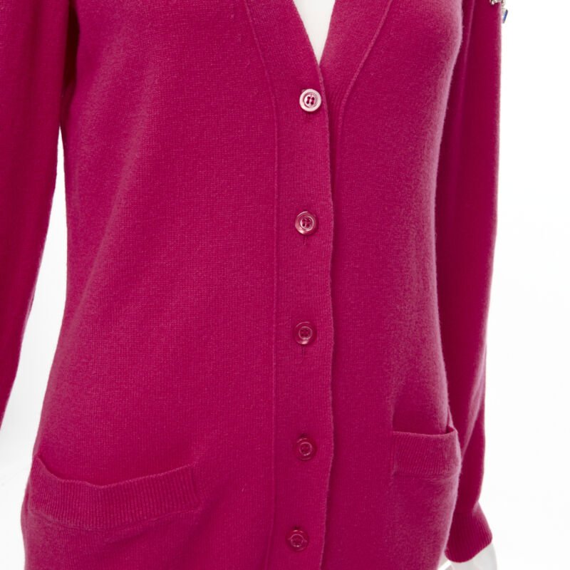 MOSCHINO fuschia pink cashmere crystal jewel cold shoulder cardigan IT38