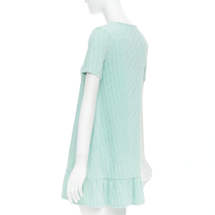 CHRISTIAN DIOR KIDS turquoise cotton velour monogram frill mini dress Yr12