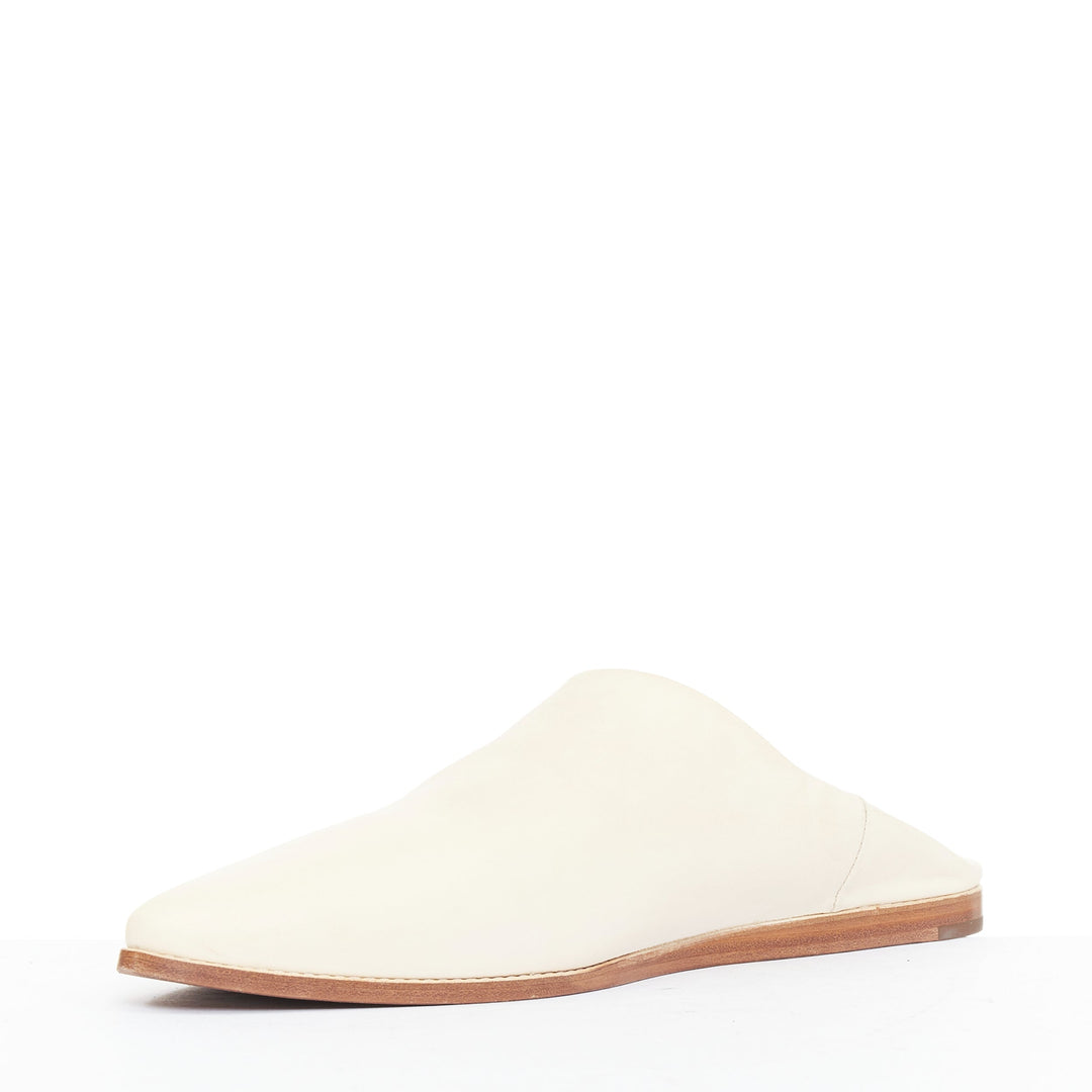 CELINE 2020 Janco Babouche off white leather gold logo step back slipper EU37