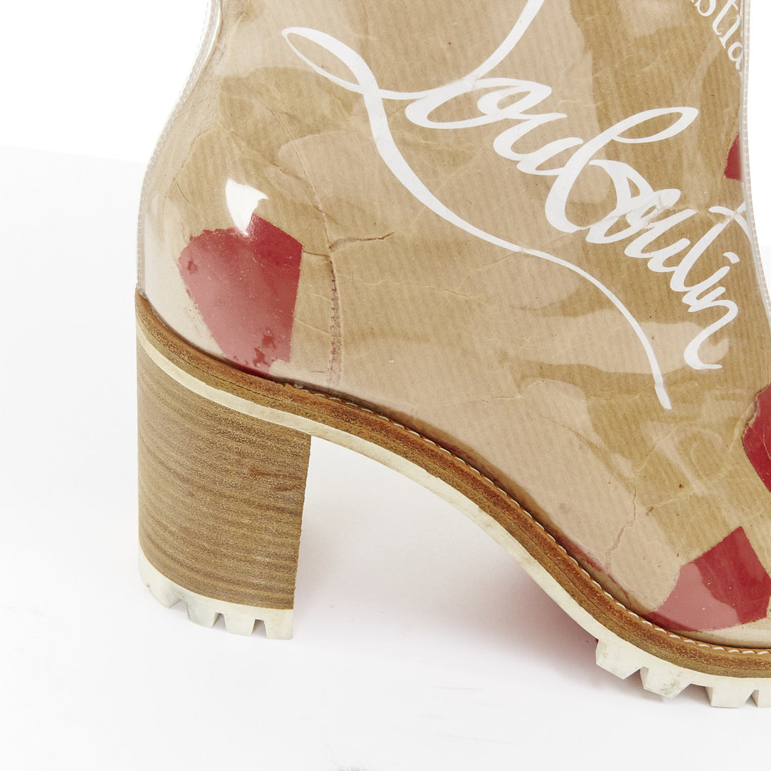 CHRISTIAN LOUBOUTIN Loubikraft Loubi kraft paper PVC block heel boots EU37.5