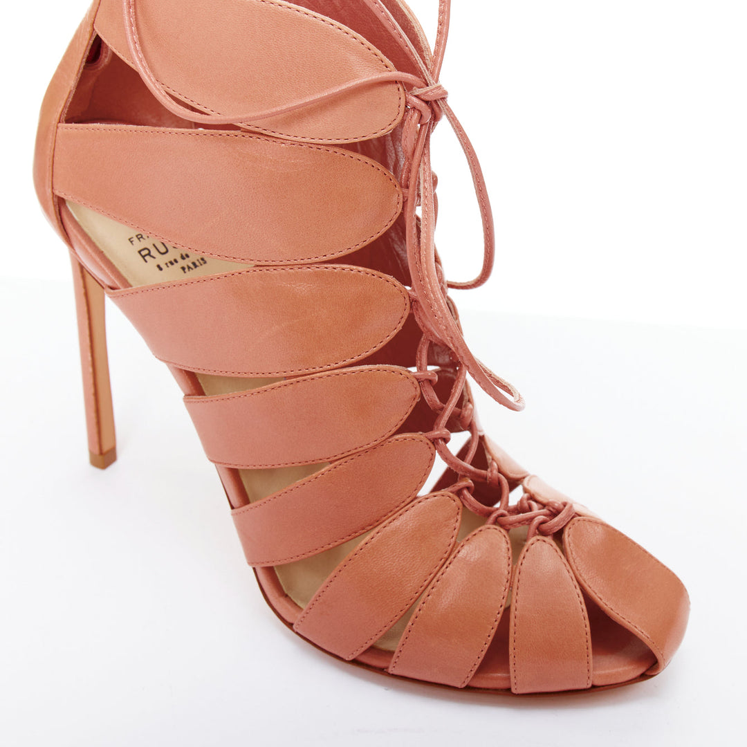 FRANCESCO RUSSO nude leather lace up cut out cage sandals EU36