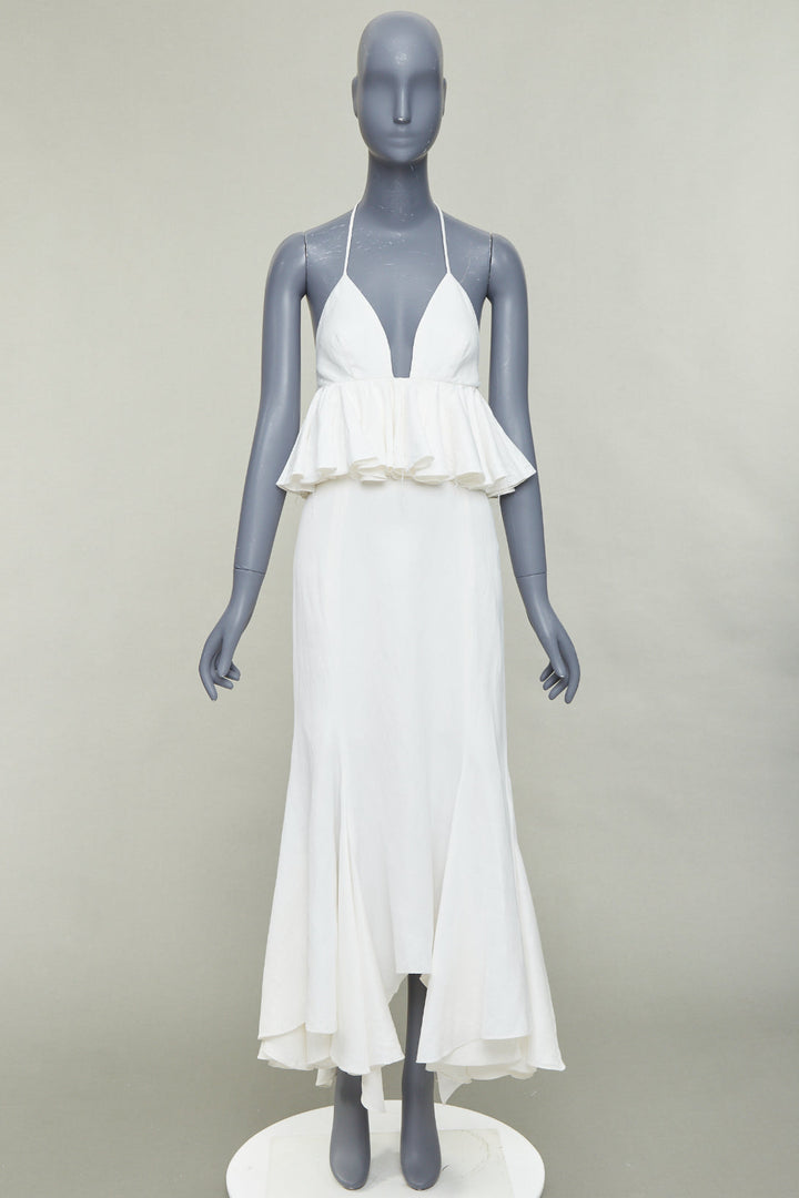 JUAN CARLOS OBANDO 2014 Runway ivory ruffle peplum plunge bridal dress US4 S