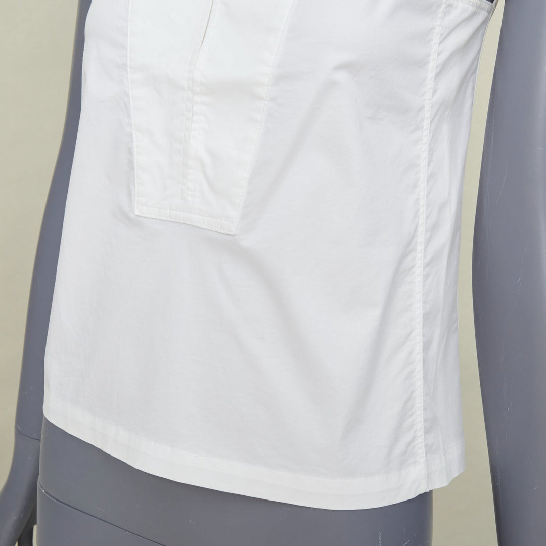 LEMAIRE 2020 Bib Panel Split Neck optical white cotton blend minimal top FR34 XS