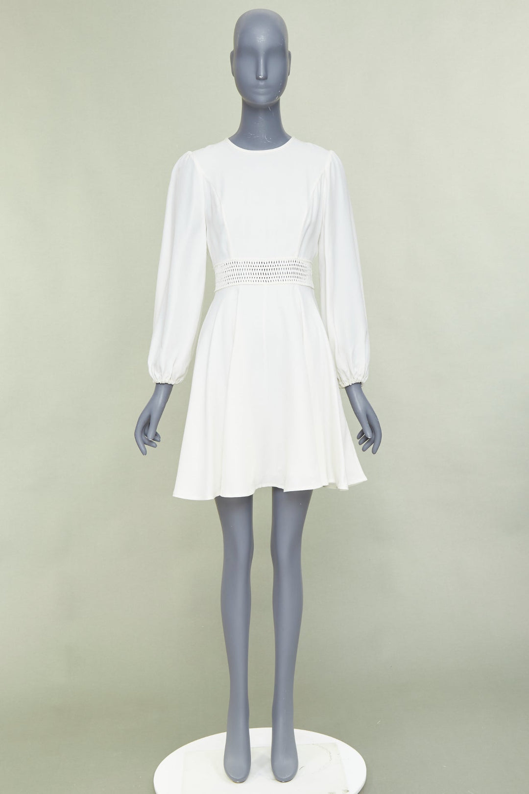 ZIMMERMANN off white viscose lattice waistband puff sleeve peasant dress Sz.1 S