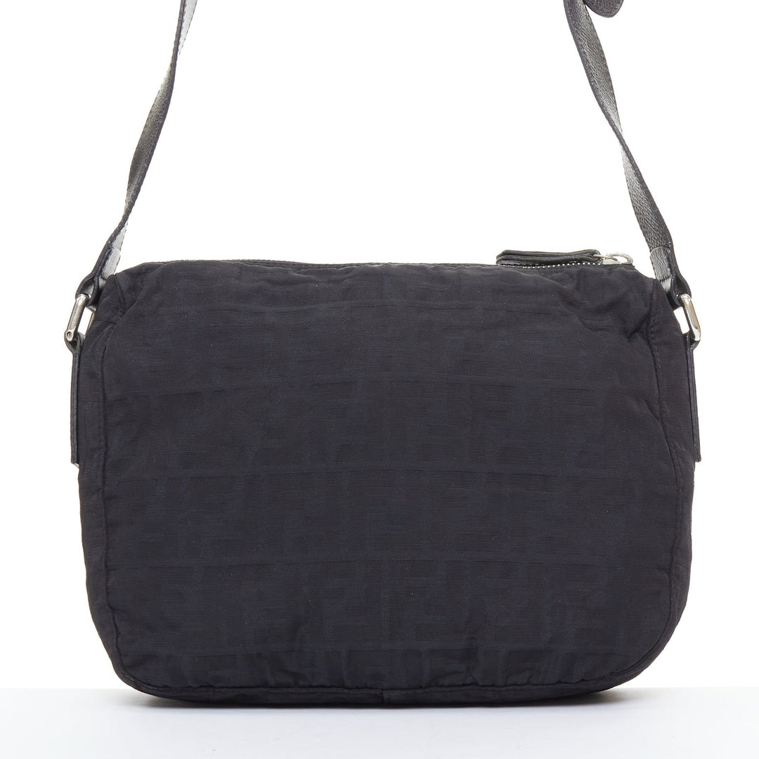 FENDI Vintage black FF Zucca monogram leather trim crossbody messenger bag