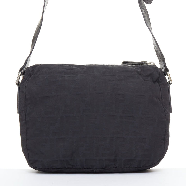 FENDI Vintage black FF Zucca monogram leather trim crossbody messenger bag