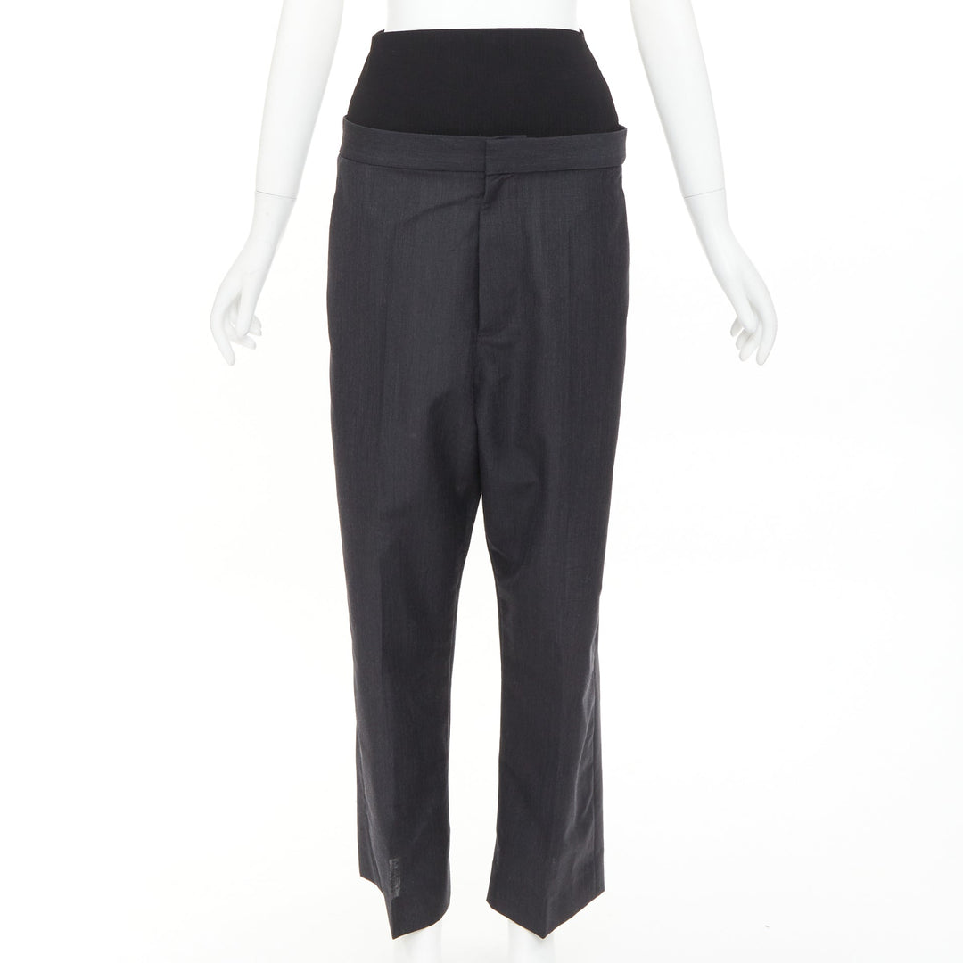 ALAIA 2024 black grey mohair wool wide waistband cropped pants FR38 M