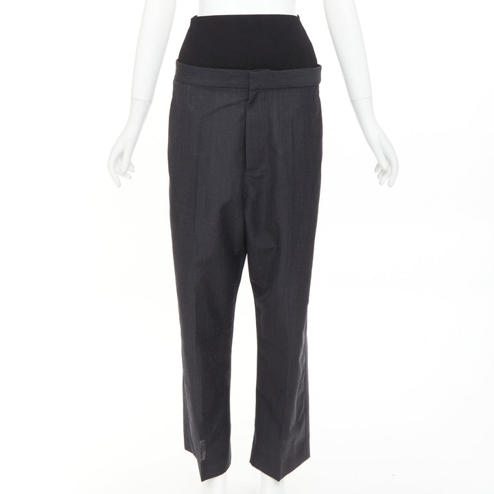 ALAIA 2024 black grey mohair wool wide waistband cropped pants FR38 M