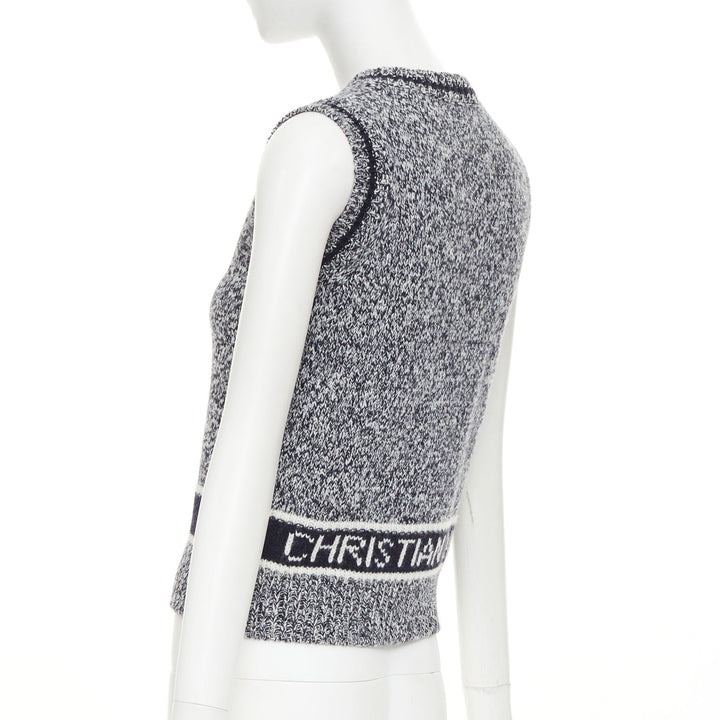 CHRISTIAN DIOR 2021 Signature Mariniere grey navy wool cashmere knitwear vest XS
