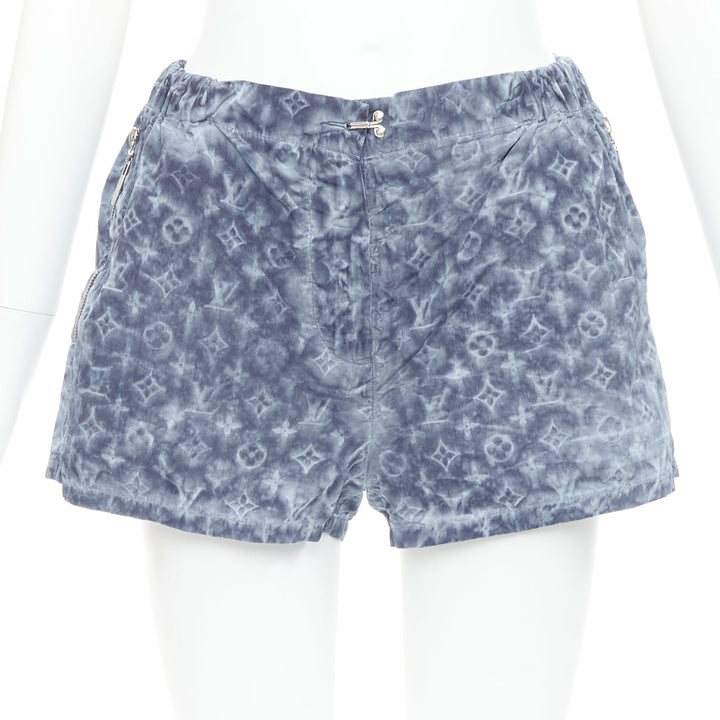 LOUIS VUITTON blue grey tie dye stencil effect monogram print shorts FR36 S