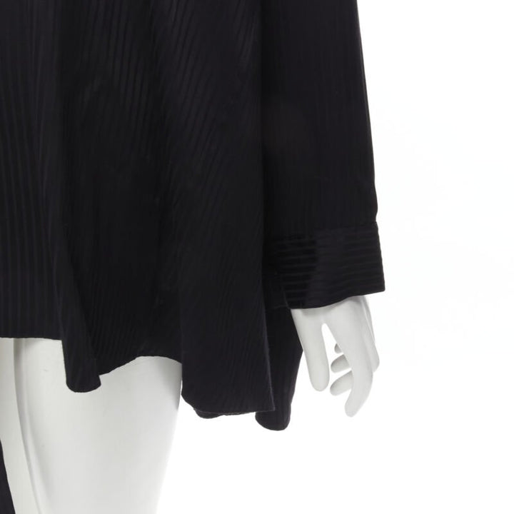 BALENCIAGA 2020 Demna black striped pussy bow cascade hem oversized shirt FR36 S