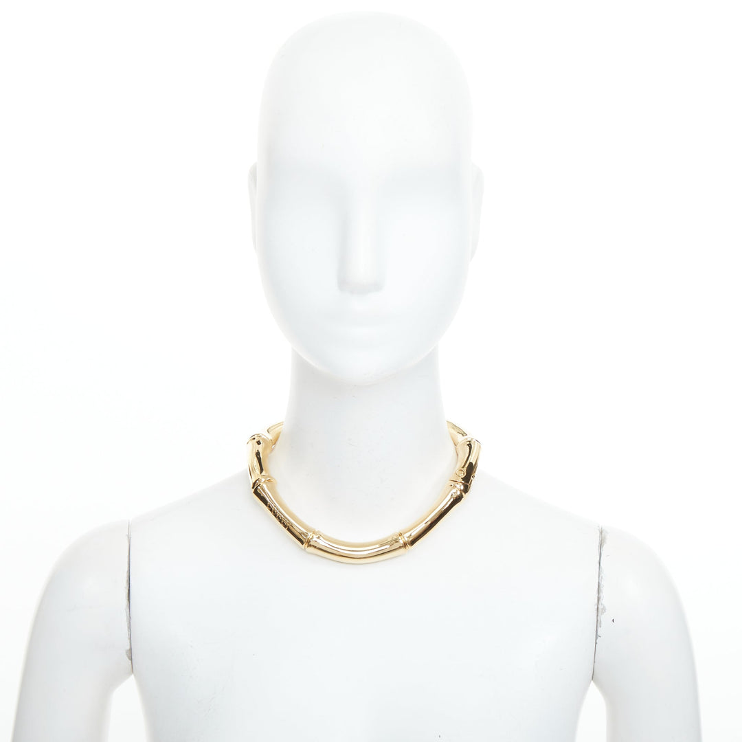 GUCCI 2025 Runway Ancora bamboo motif yellow gold tone brass choker necklace