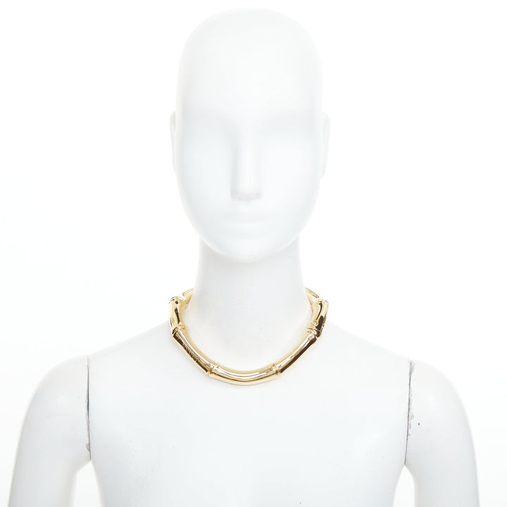 GUCCI 2025 Runway Ancora bamboo motif yellow gold tone brass choker necklace