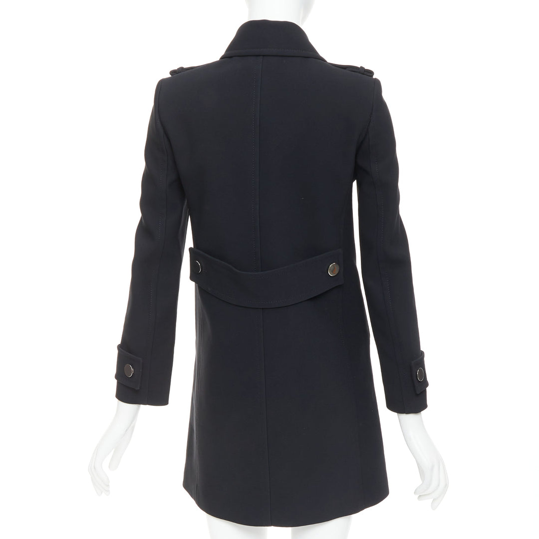 GUCCI black silver mirrored buttons double breasted military coat IT36 XXS