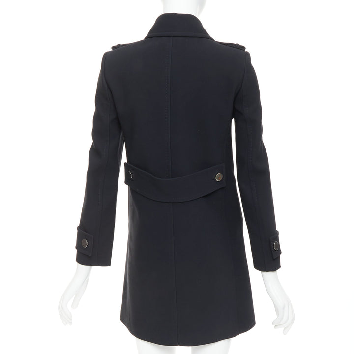 GUCCI black silver mirrored buttons double breasted military coat IT36 XXS