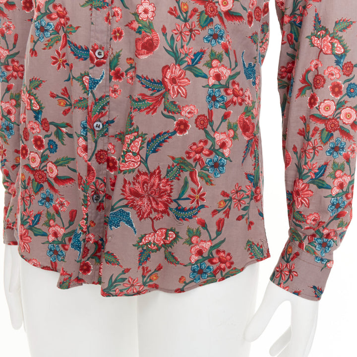 GUCCI 2013 Chintz red brown floral cotton button down shirt EU41 XL