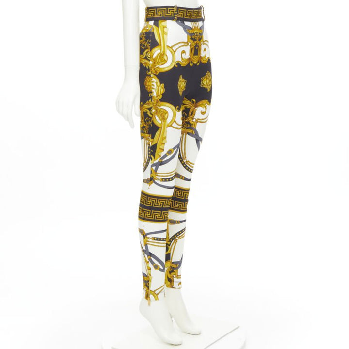 VERSACE Rodeo Barocco black gold baroque harness legging pants IT40 S