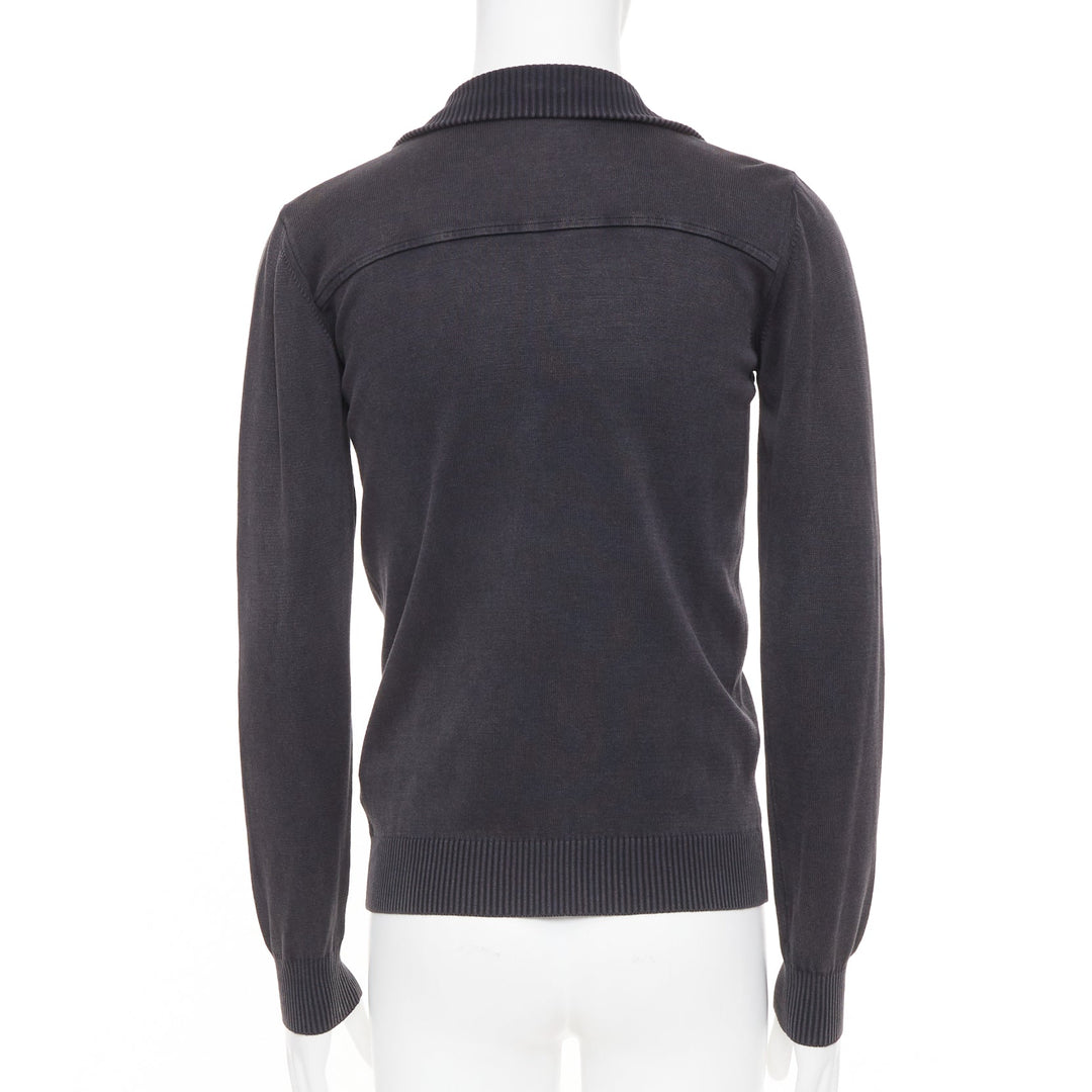 PRADA 2012 cotton full zip mock neck knit cardigan washed effect sweater IT48 M