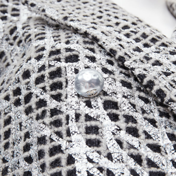 CHANEL 2012 Runway Silver Metallic Graffiti black check tweed jacket FR36 XS