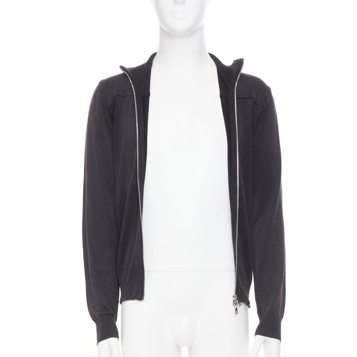 PRADA 2012 cotton full zip mock neck knit cardigan washed effect sweater IT48 M