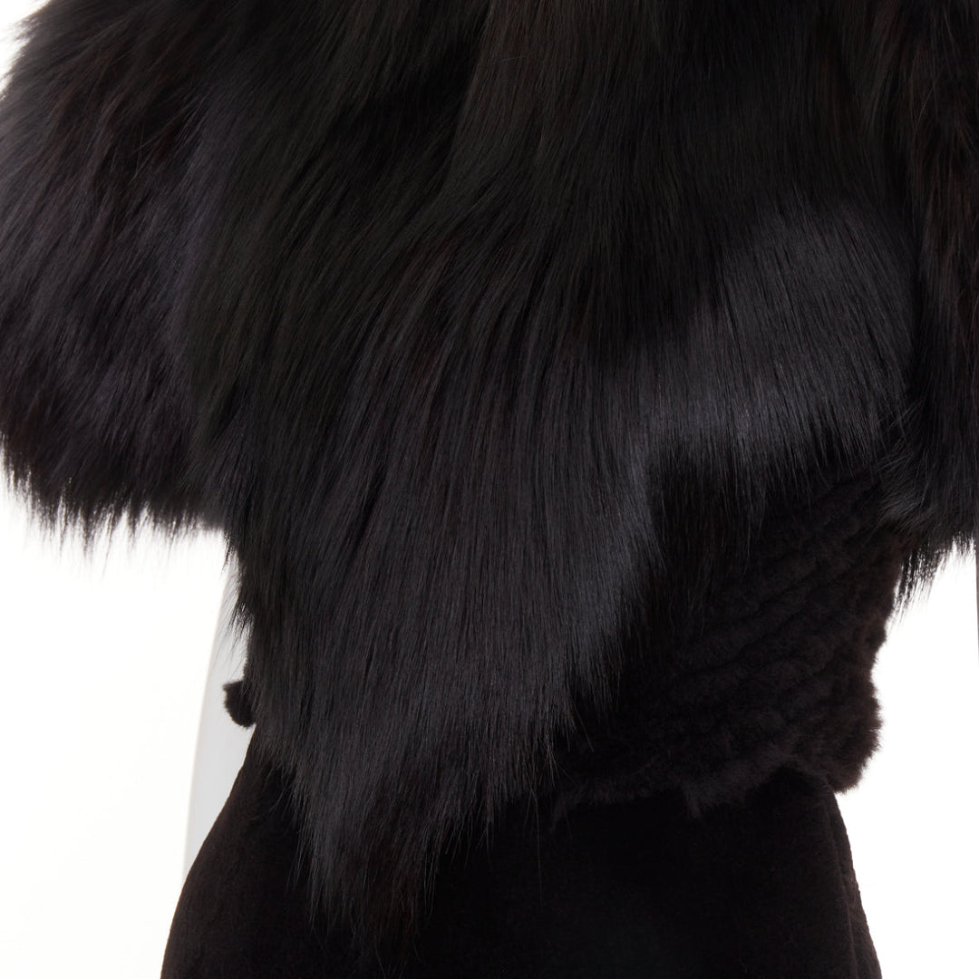 rare ALEXANDRE VAUTHIER COUTURE 2015 Runway black mixed fur puff sleeve dress