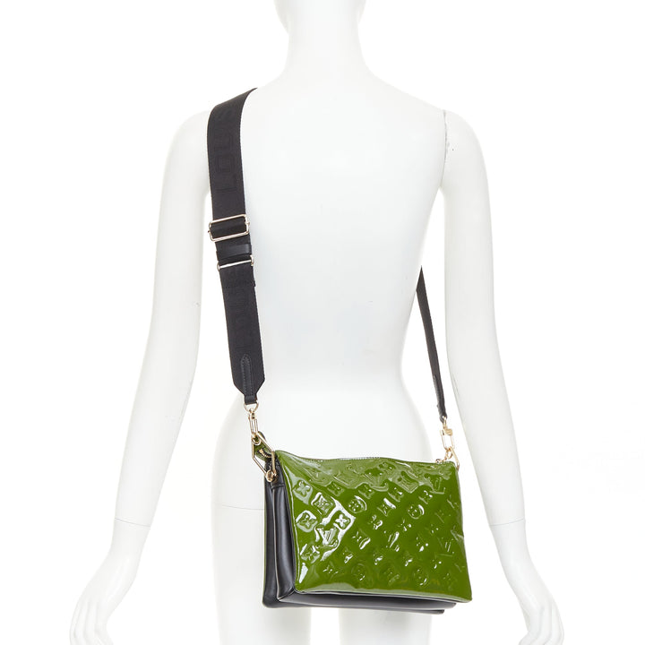 LOUIS VUITTON 2022 Coussin PM green patent monogram embossed trio crossbody bag