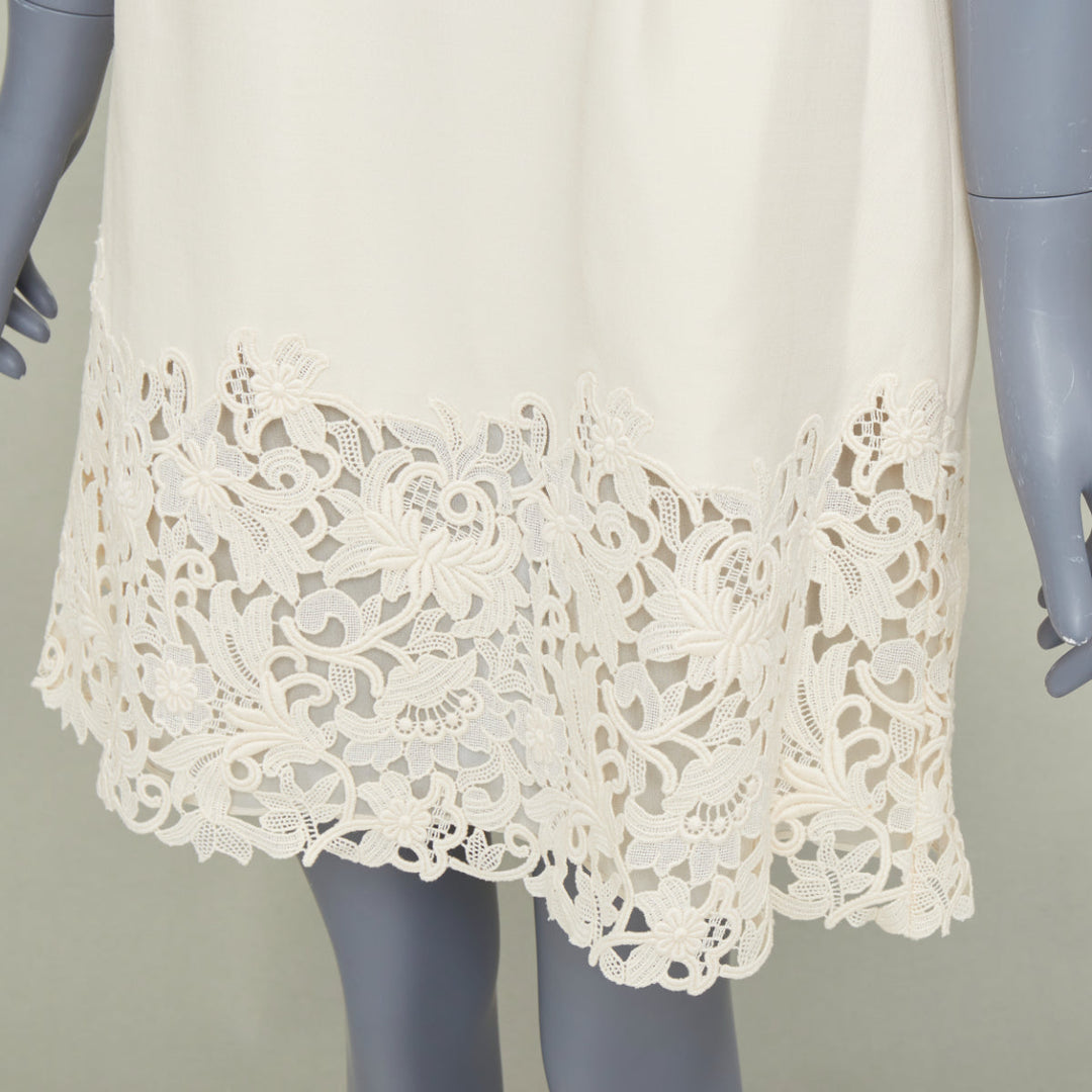 VALENTINO 2018 Bridal Couture Crepe ivory macrame lace hem cocktail dress IT40 S
