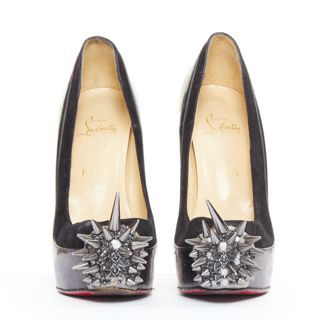 CHRISTIAN LOUBOUTIN Asteroid 140 black silver punk spike strass platform EU39