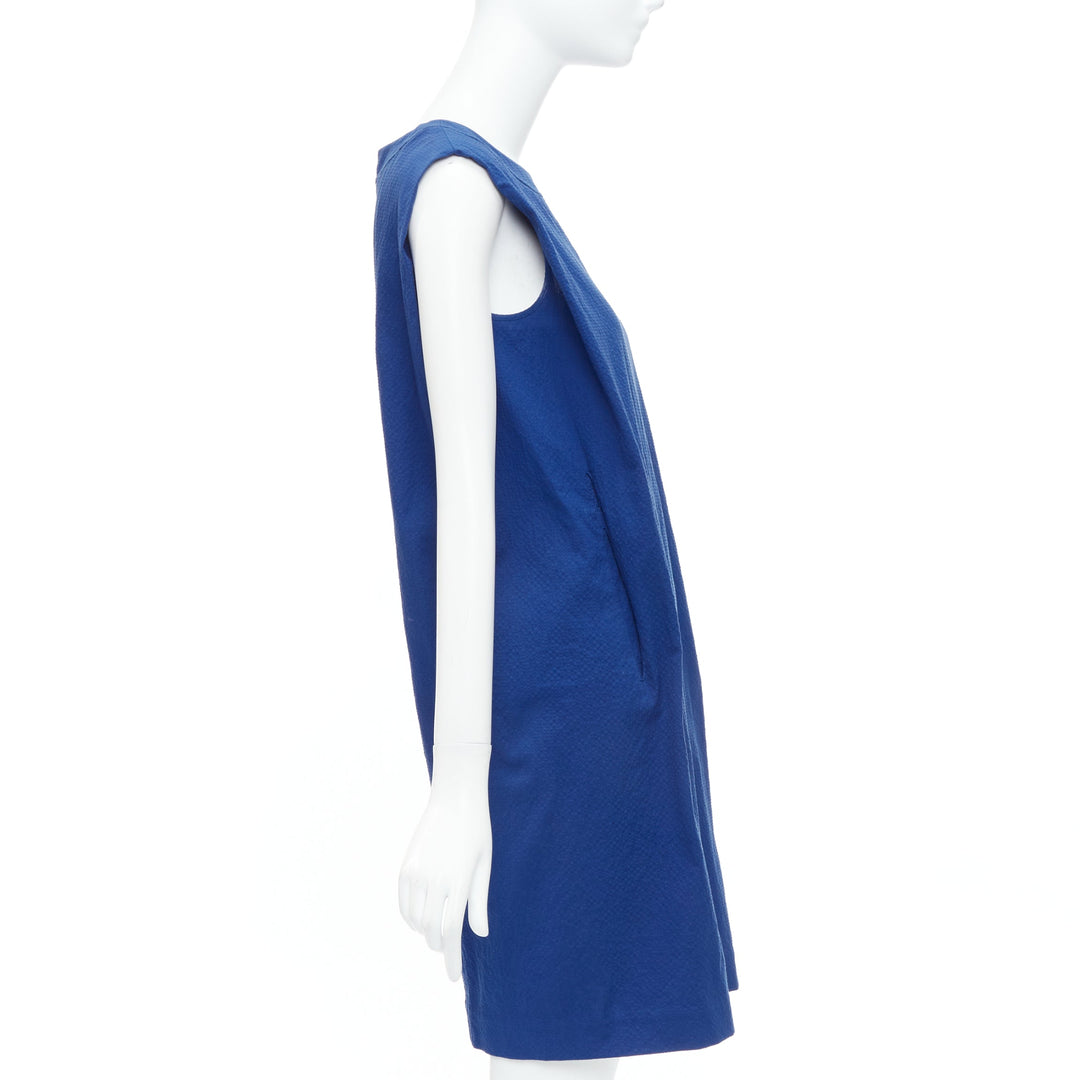 HERMES cobalt blue cotton blend pleated boxy shift dress FR34 XS