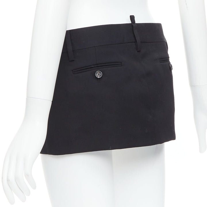 DSQUARED2 black virgin wool logo super micro mini skirt IT36 XXS