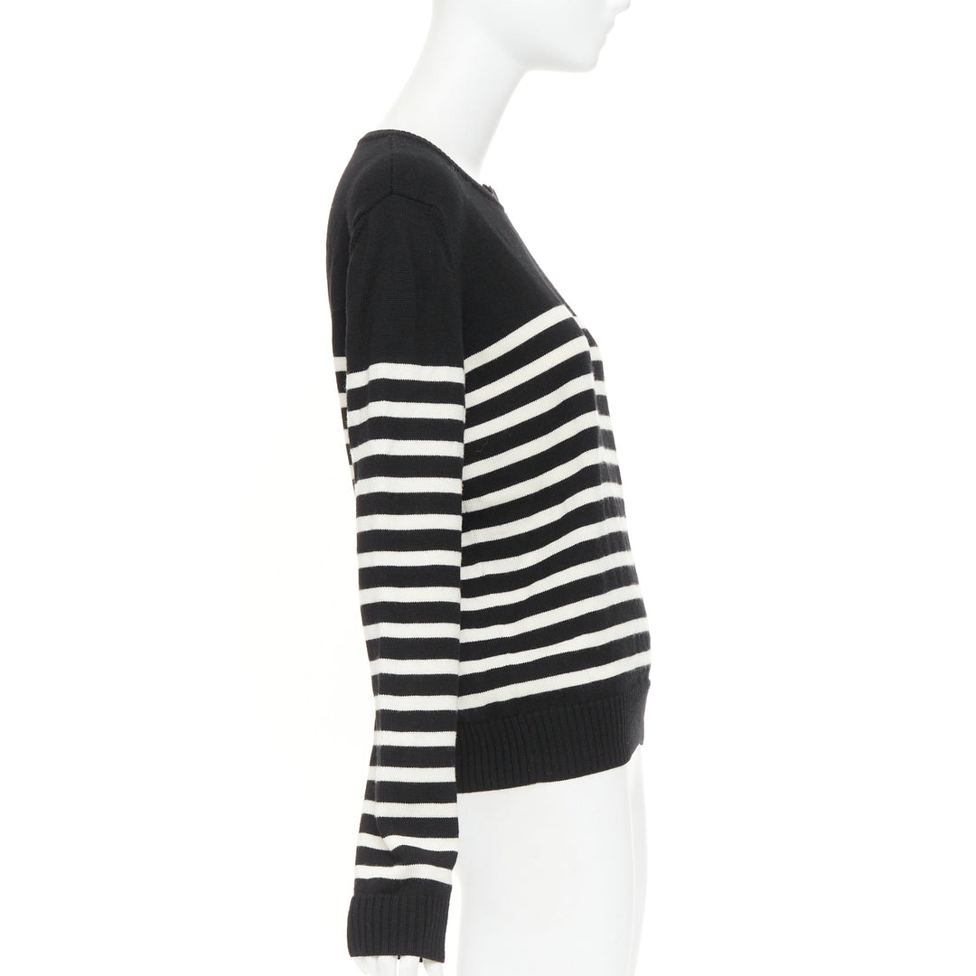SAINT LAURENT 2017 black white nautical striped button sailor pullover sweater L