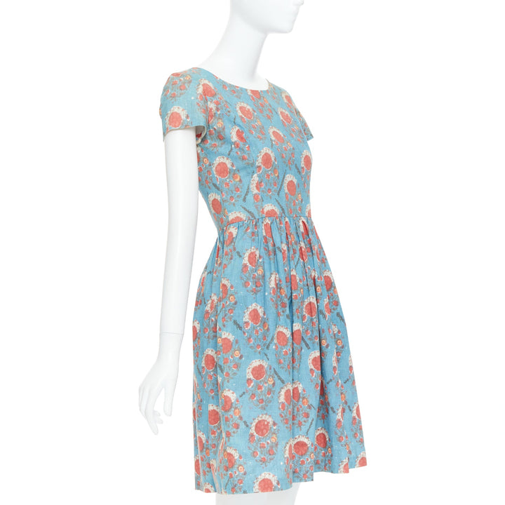 OSCAR DE LA RENTA blue red vintage print cocktail dress US0 XS Taylor Swift