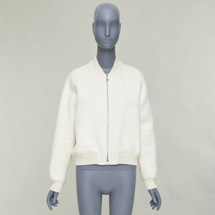 HERMES double faced 100% cashmere leather applique back bomber jacket FR38 M