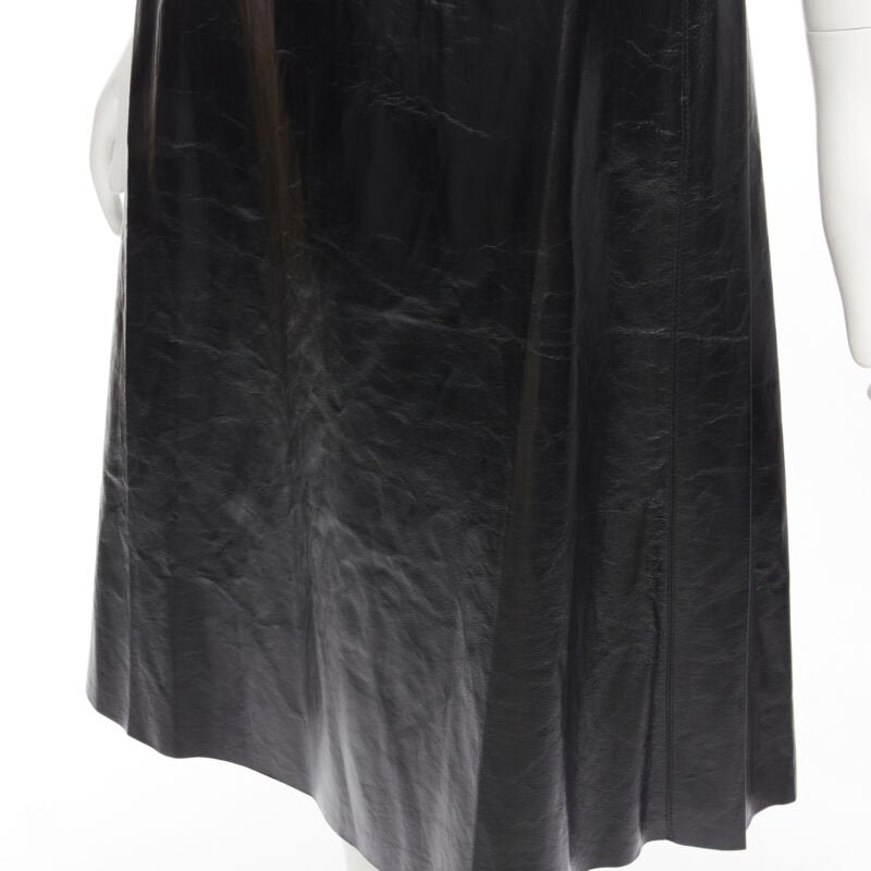 rare OLD CELINE Phoebe Philo black shiney lambskin rusched sleeve dress FR36 S