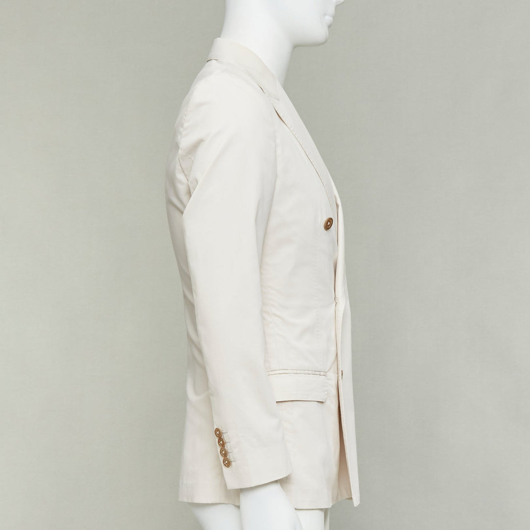 DOLCE GABBANA Taormina beige cotton silk buttons double breasted blazer IT44 XS
