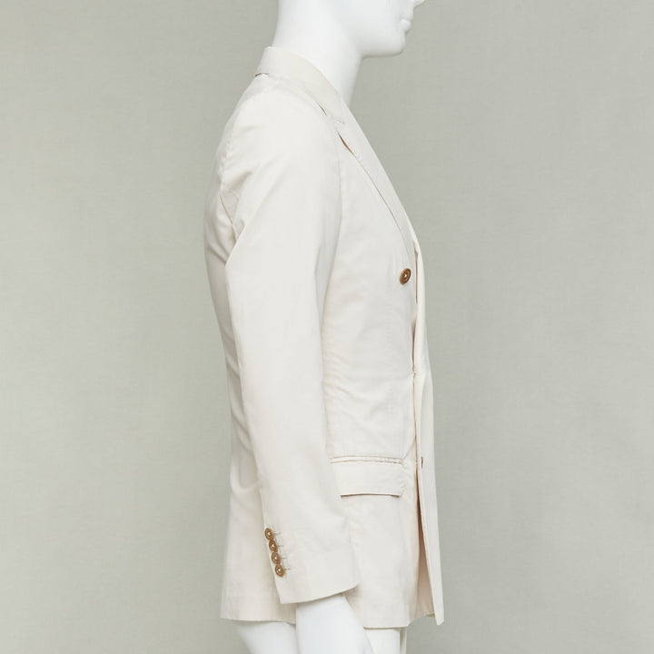 DOLCE GABBANA Taormina beige cotton silk buttons double breasted blazer IT44 XS