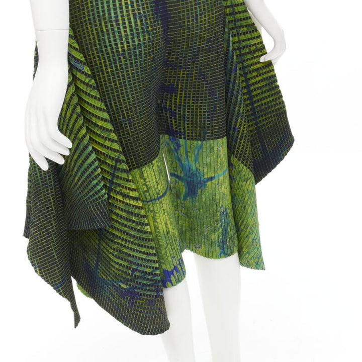 ISSEY MIYAKE green blue abstract print wrap draped culotte shorts S