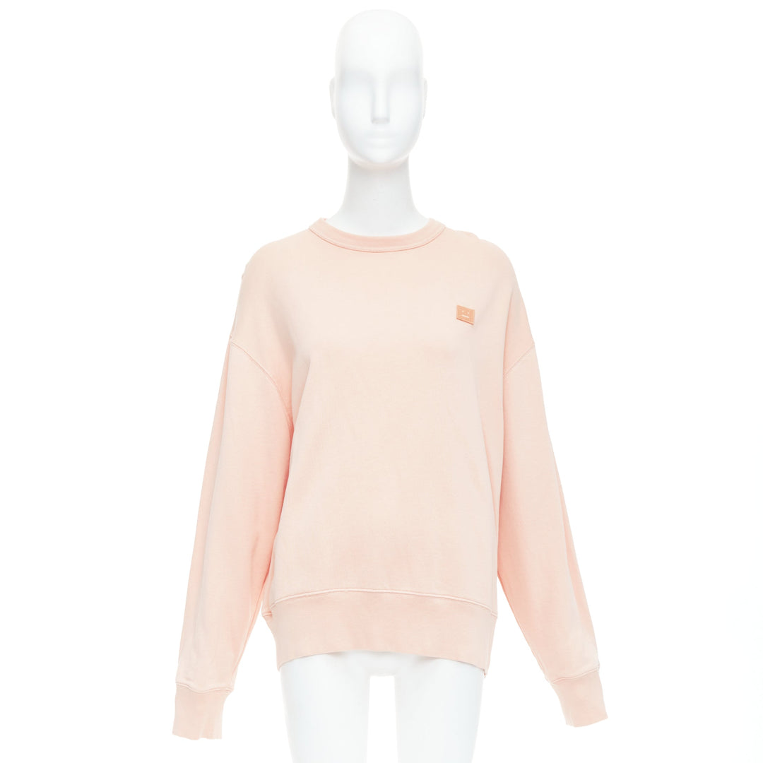 ACNE STUDIOS Fairah Face pink smiley square cotton pullover sweatshirt XS