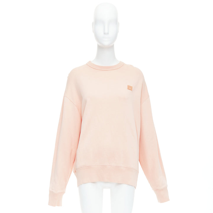 ACNE STUDIOS Fairah Face pink smiley square cotton pullover sweatshirt XS