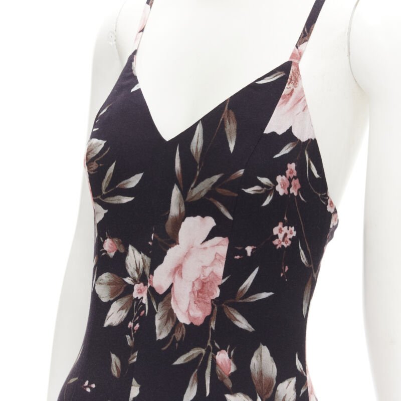 ALICE OLIVIA black pink rose floral print viscose midi slip dress US4 S