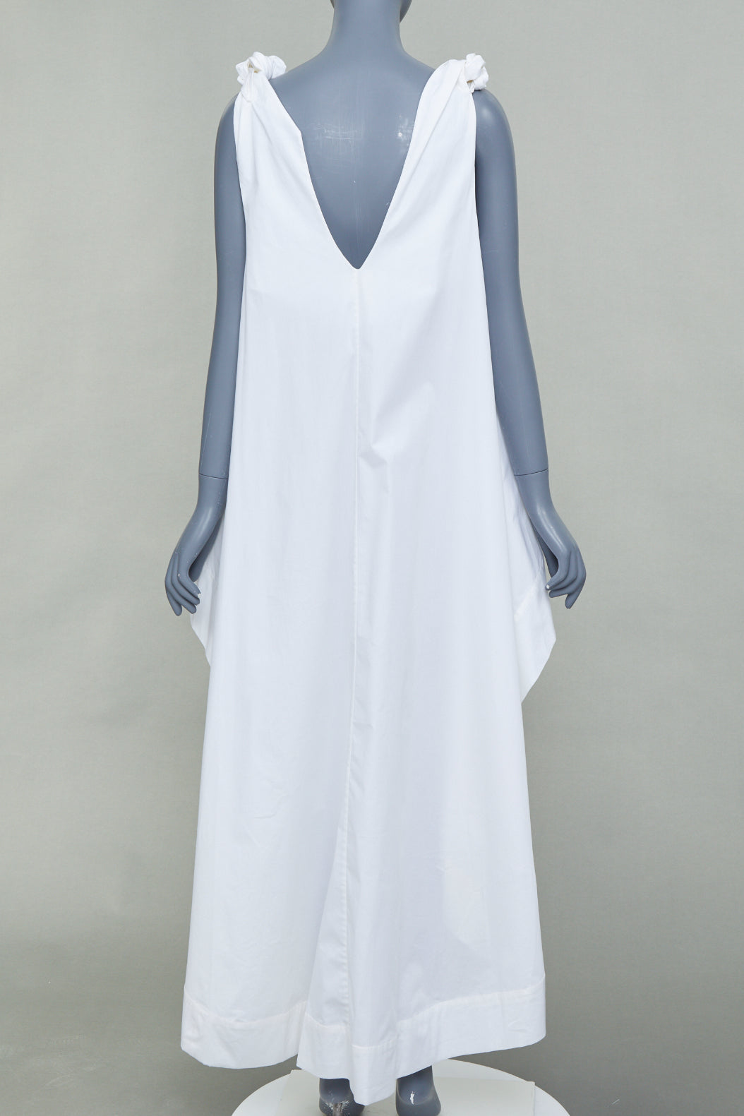 NATASHA ZINKO white cotton knot strap v neck oversized flare hi low top FR34 XS