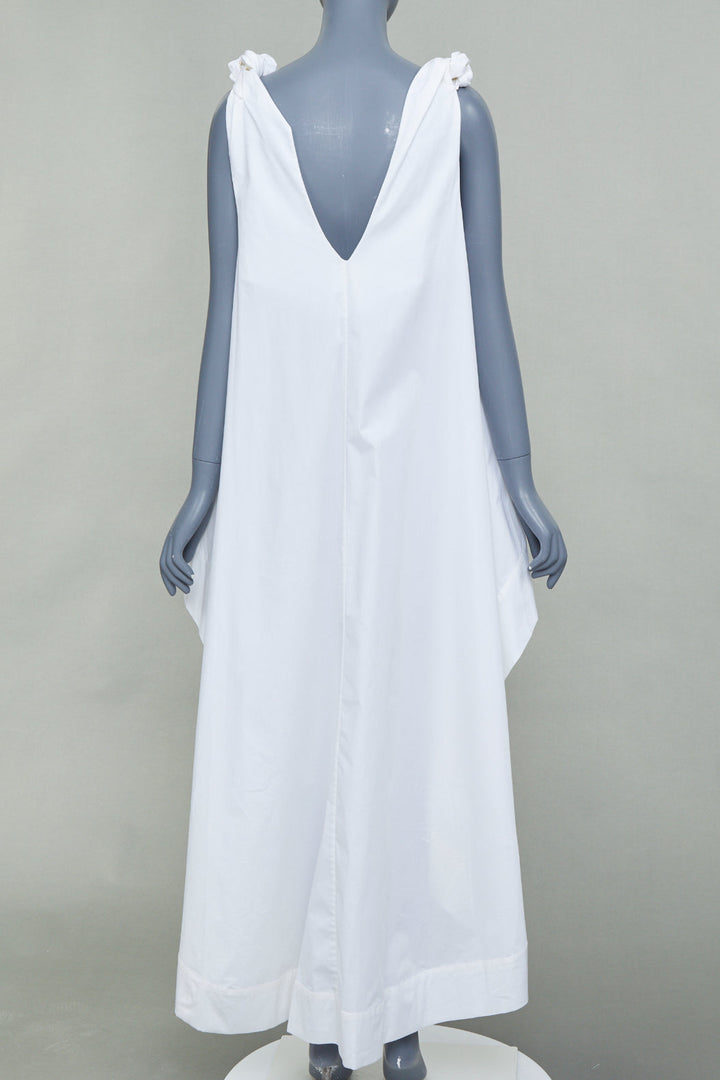 NATASHA ZINKO white cotton knot strap v neck oversized flare hi low top FR34 XS