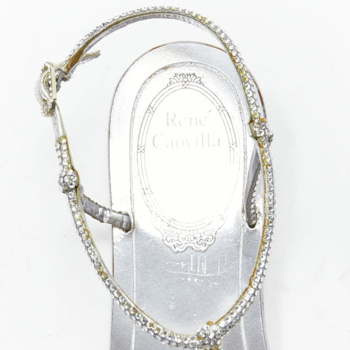 RENE CAOVILLA silver strass rhinestone T-strap flat thong sandals EU36